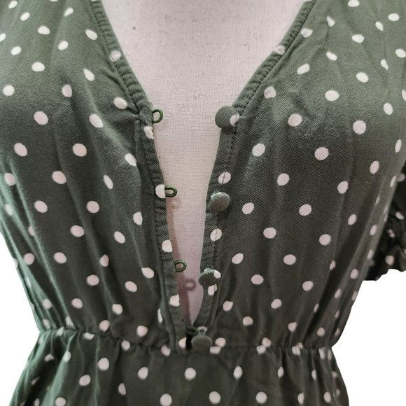 Zara Olive Green And Cream Polka Dot Short Puff Sleeve Midi Dress Size XS - Picture 5 of 15